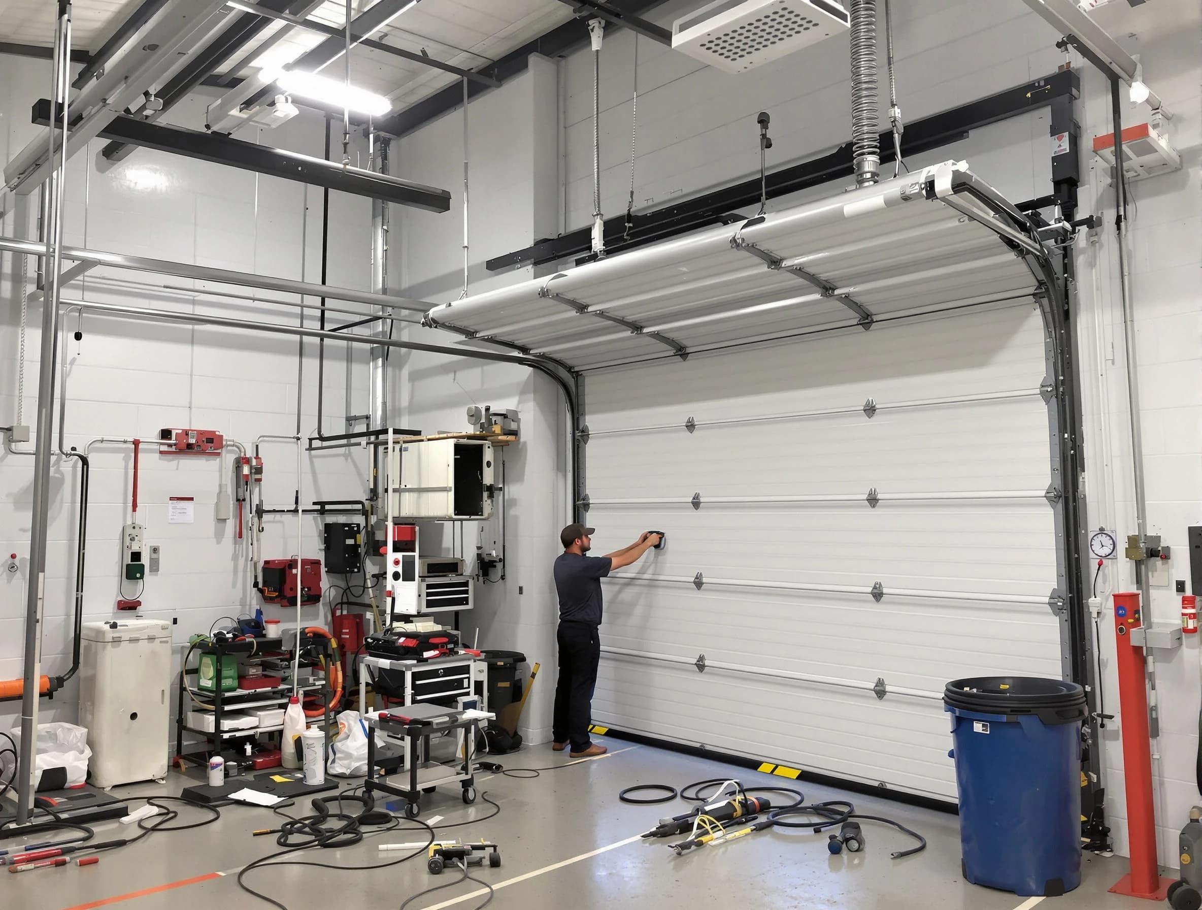 McCalla Garage Door Repair certified technician performing commercial door repair at a McCalla business facility