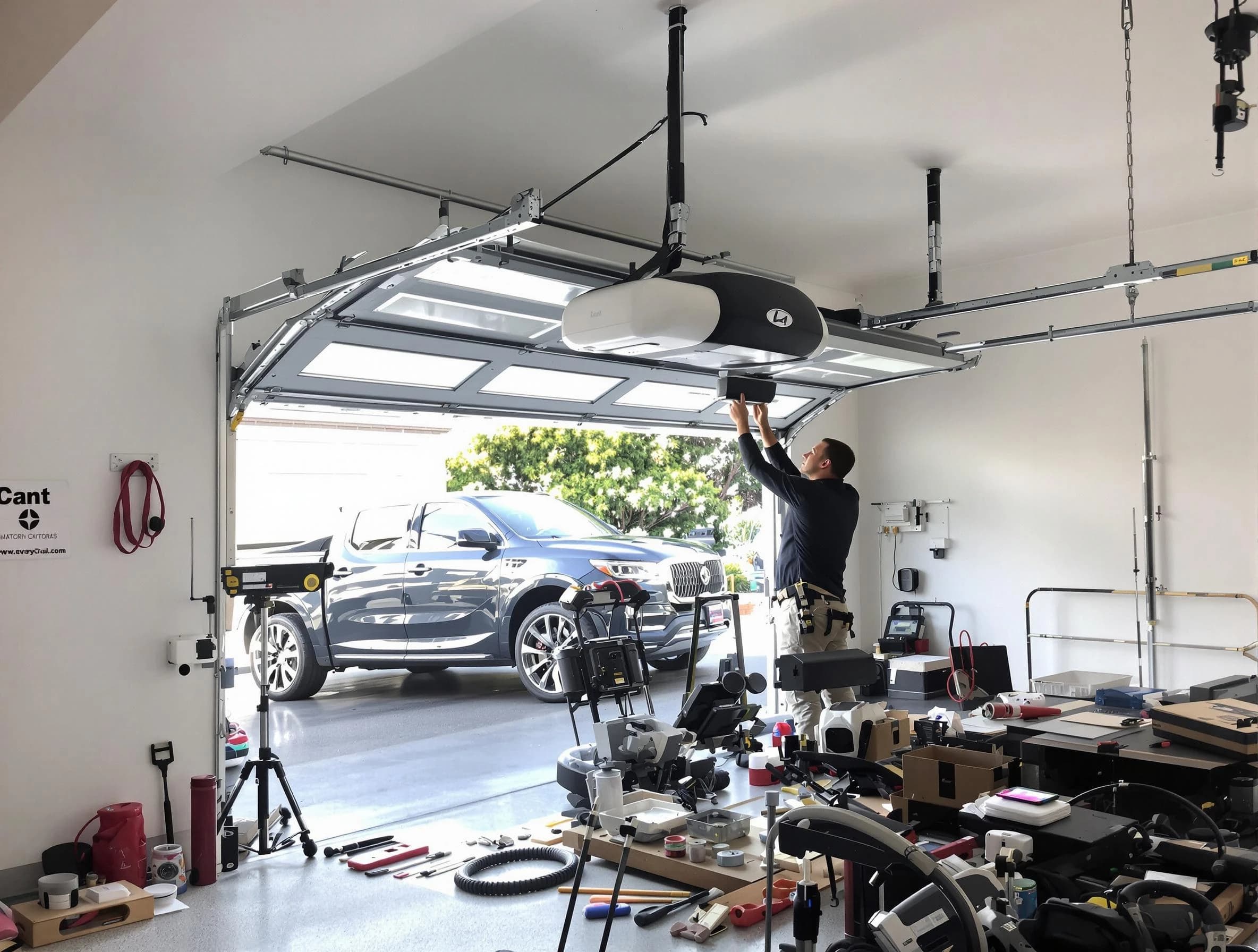 McCalla Garage Door Repair specialist installing smart garage door opener system in McCalla home