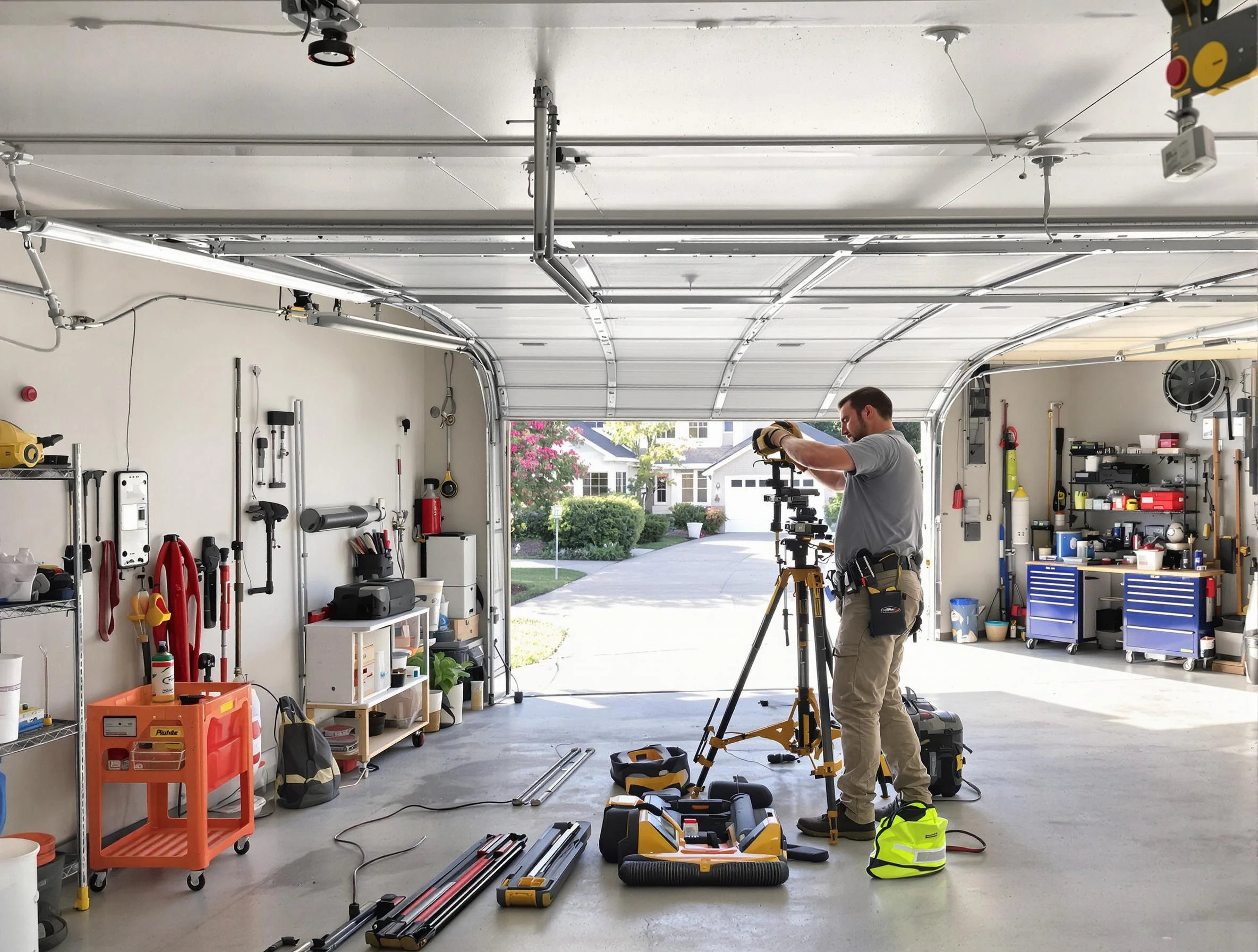 McCalla Garage Door Repair specialist performing laser-guided track alignment in McCalla